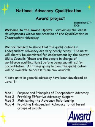 National Advocacy Qualification Award project