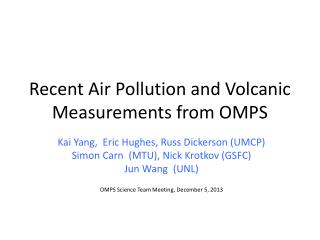 Recent Air Pollution and Volcanic Measurements from OMPS