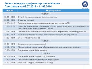 Финал конкурса профмастерства в Москве. Программа на 09.07.2014 – 11.07.2014