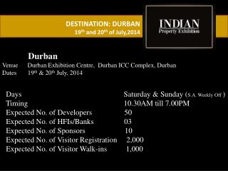 DESTINATION: DURBAN 19 th and 20 th of July,2014