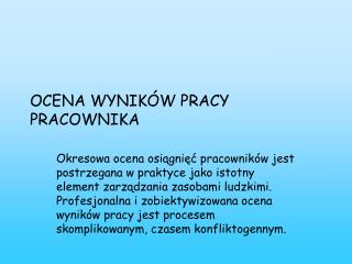 OCENA WYNIKÓW PRACY PRACOWNIKA