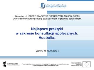 Najlepsze praktyki w zakresie konsultacji społecznych. Australia .