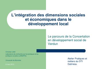 L’intégration des dimensions sociales et économiques dans le développement local