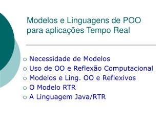 Modelos e Linguagens de POO para aplicações Tempo Real