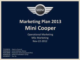 Marketing Plan 2013 Mini Cooper