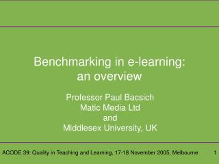 Benchmarking in e-learning: an overview