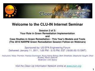 Welcome to the CLU-IN Internet Seminar