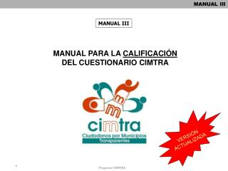 MANUAL PARA LA CALIFICACIÓN DEL CUESTIONARIO CIMTRA