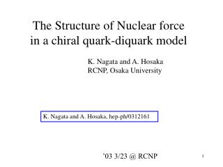 The Structure of Nuclear force in a chiral quark-diquark model