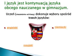 I język jest kontynuacją języka obcego nauczanego w gimnazjum.