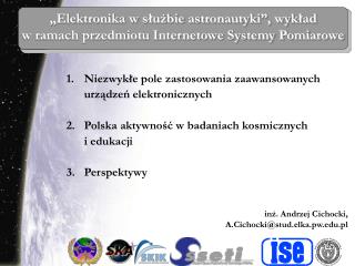 „Elektronika w służbie astronautyki”, wykład w ramach przedmiotu Internetowe Systemy Pomiarowe