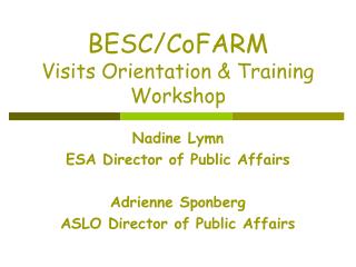 BESC/CoFARM Visits Orientation &amp; Training Workshop