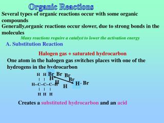 Several types of organic reactions occur with some organic compounds