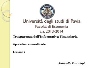 Università degli studi di Pavia Facoltà di Economia a.a. 2013-2014