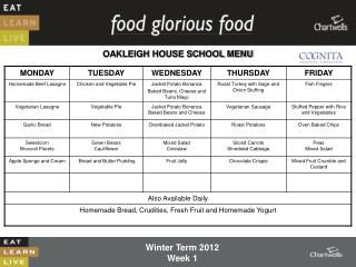 OAKLEIGH HOUSE SCHOOL MENU