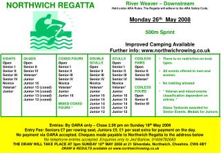 Entries: By OARA only – Close 2.00 pm on Sunday 18 th May 2008