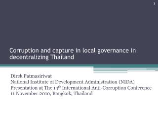 Corruption and capture in local governance in decentralizing Thailand