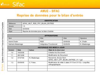 AMUE – SIFAC Reprise de données pour le bilan d’entrée