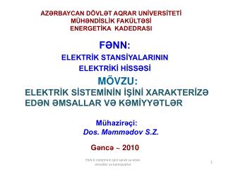 AZ ƏRBAYCAN DÖVLƏT AQRAR UNİVERSİTETİ MÜHƏNDİSLİK FAKÜLTƏSİ ENERGETİKA KADEDRASI