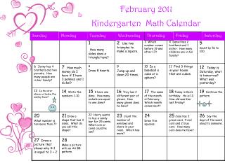 February 2011 Kindergarten Math Calendar