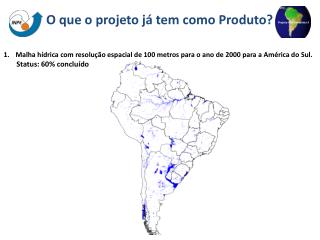 Malha hídrica com resolução espacial de 100 metros para o ano de 2000 para a América do Sul.