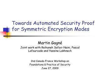 Towards Automated Security Proof for Symmetric Encryption Modes