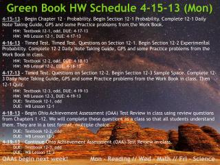 Green Book HW Schedule 4-15-13 (Mon)