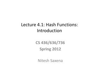 Lecture 4.1: Hash Functions: Introduction