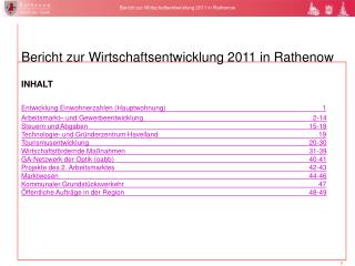 Bericht zur Wirtschaftsentwicklung 2011 in Rathenow