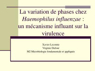 La variation de phases chez Haemophilus influenzae : un mécanisme influant sur la virulence