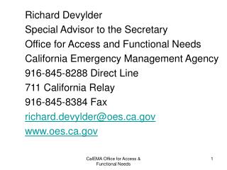 Richard Devylder Special Advisor to the Secretary Office for Access and Functional Needs
