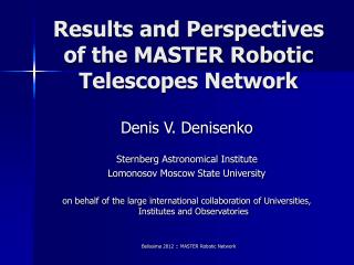 Results and Perspectives of the MASTER Robotic Telescopes Network