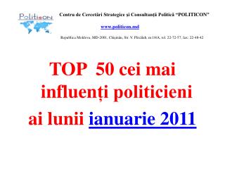 TOP 50 cei mai influen ți politicieni ai lunii ianuarie 201 1