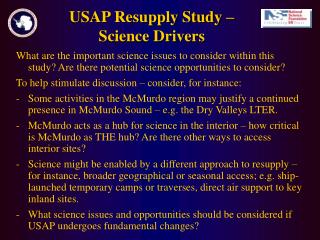 USAP Resupply Study – Science Drivers
