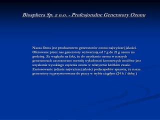 Biosphera Sp. z o.o. - Profesjonalne Generatory Ozonu