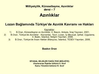 Milliyetçilik, Küreselleşme, Azınlıklar dersi – 7