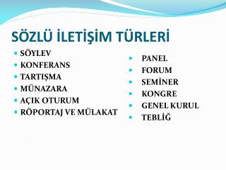 SÖZLÜ İLETİŞİM TÜRLERİ