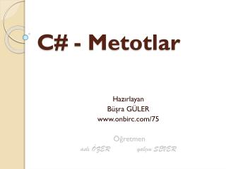 C# - Metotlar