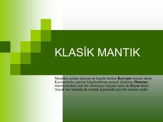 KLASİK MANTIK