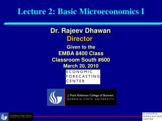 Lecture 2: Basic Microeconomics I