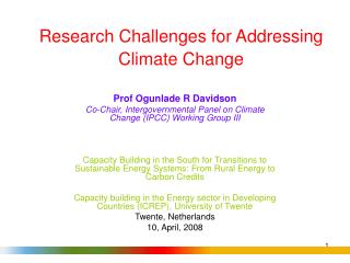 Research Challenges for Addressing Climate Change