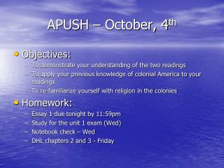 APUSH – October, 4 th