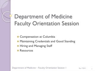 Department of Medicine Faculty Orientation Session