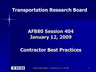 AFB80 Session 404 January 12, 2009