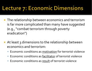 Lecture 7: Economic Dimensions