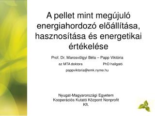 A pellet mint megújuló energiahordozó előállítása, hasznosítása és energetikai értékelése