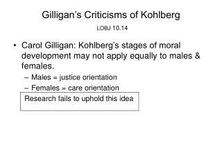 Gilligan’s Criticisms of Kohlberg LOBJ 10.14