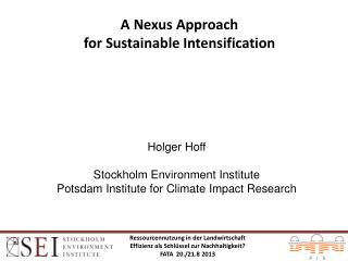 A Nexus Approach for Sustainable Intensification