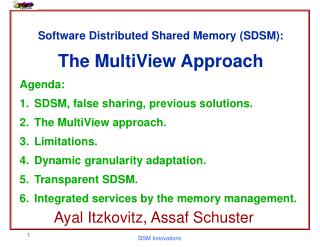 Software Distributed Shared Memory (SDSM): The MultiView Approach Agenda: