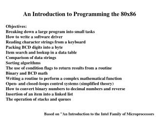 An Introduction to Programming the 80x86